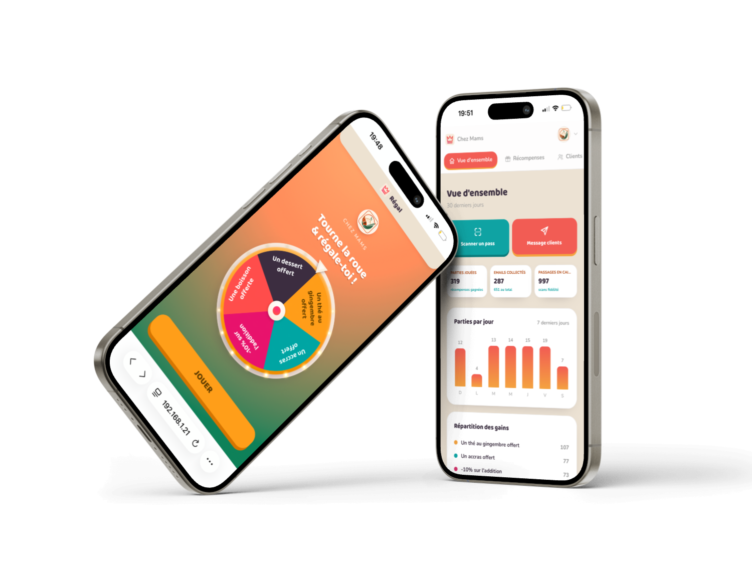 Roue de la chance et dashboard Régal sur téléphone